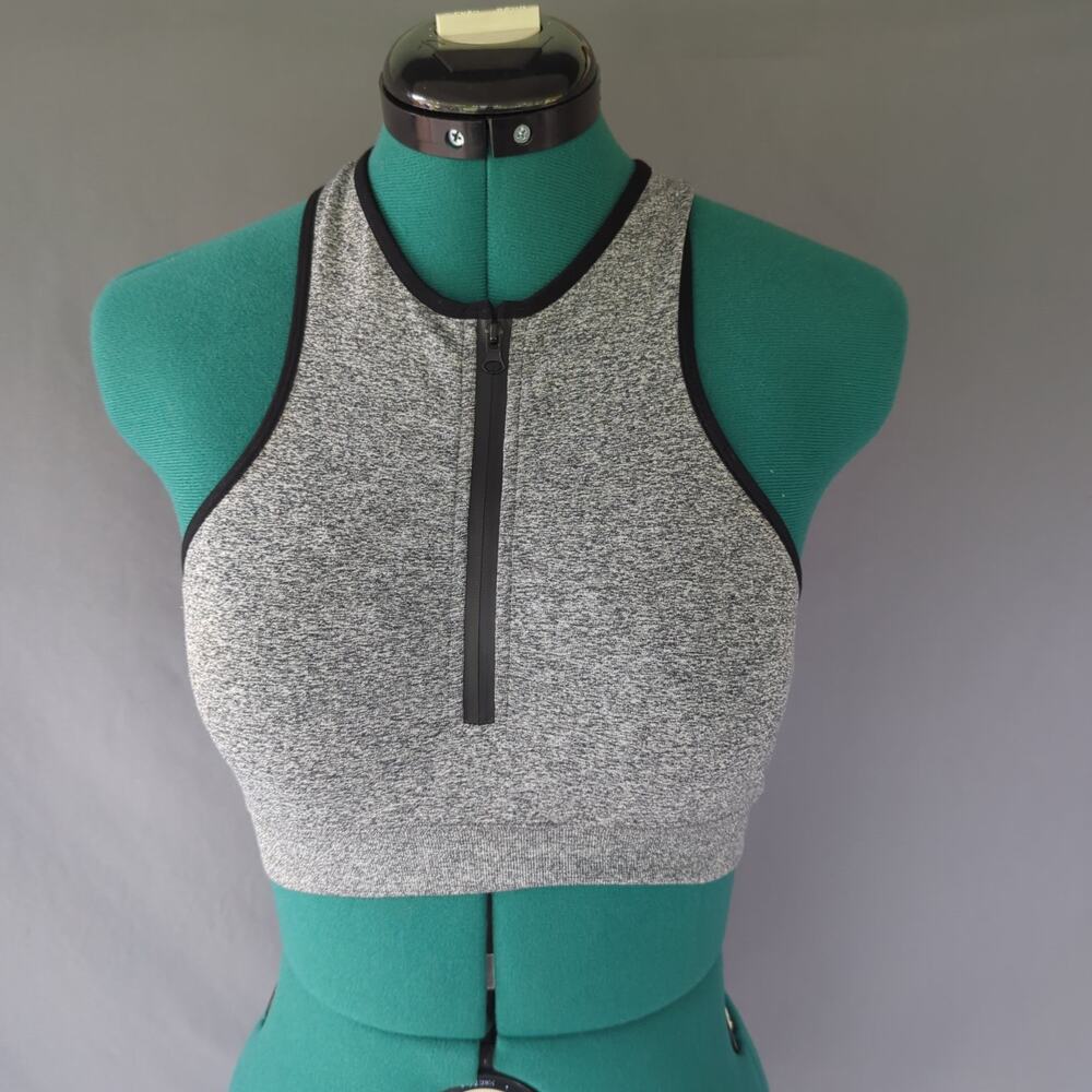Pro-Fit Seamless Half Zip Racerback Sports Bra Gray Black Women's M
